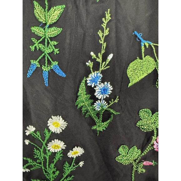 Sam Edelman Botanical Sheer Midi Dress Black with Floral Embroidery Size 0 $168 - Picture 13 of 16